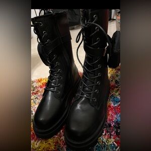 Black Lace-Up Zipper Style Women's Boots